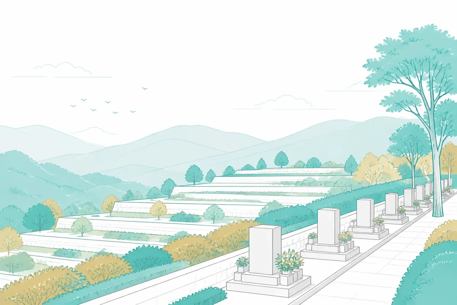 緑に囲まれた公園墓地の静かな風景