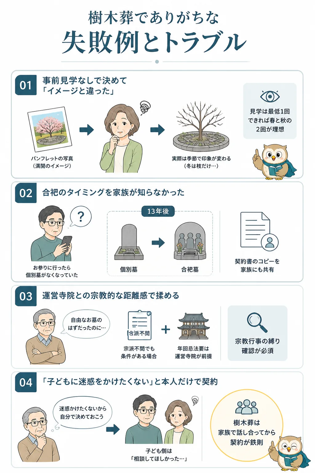 樹木葬でよくある失敗例3パターンの図解