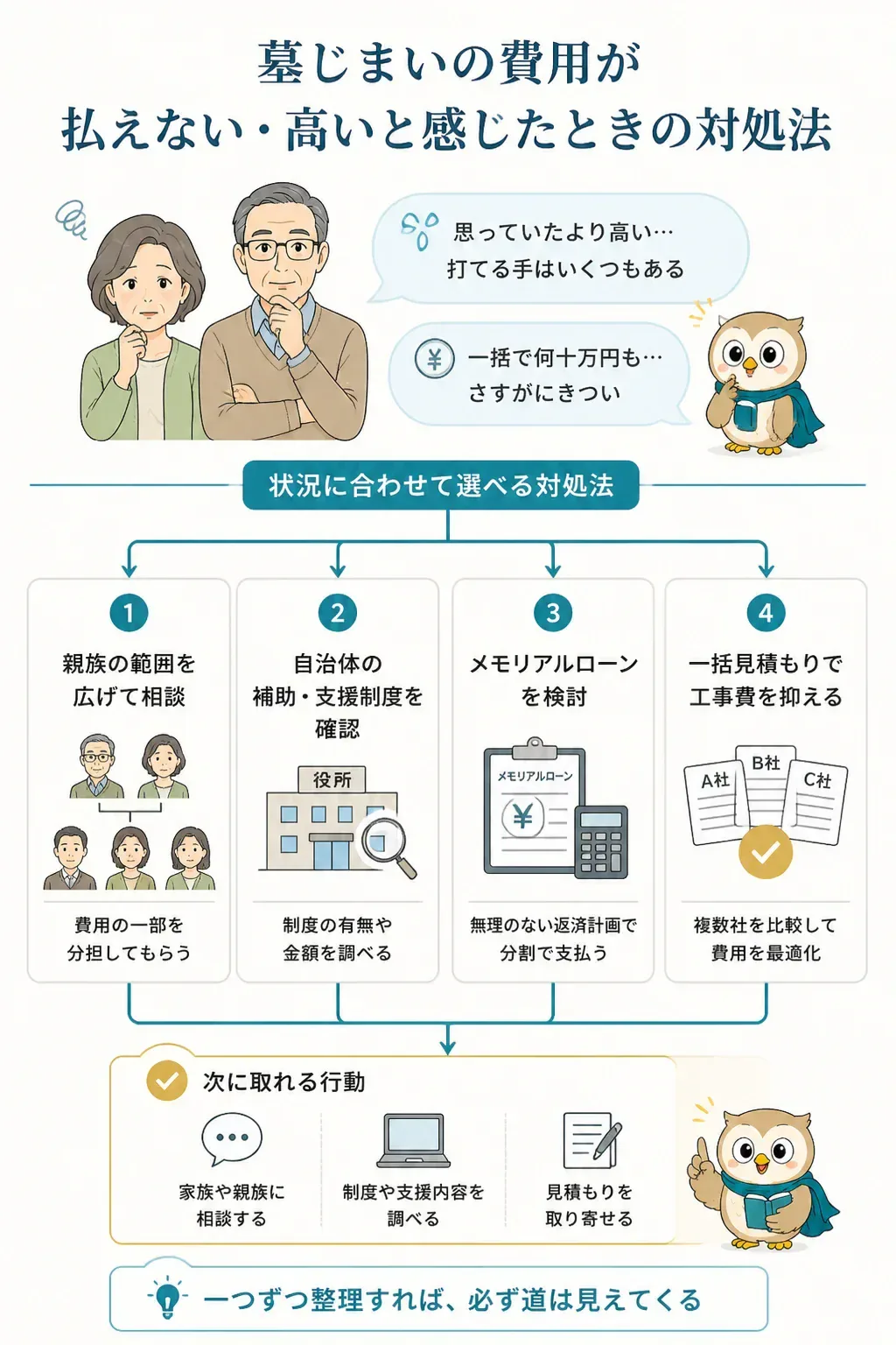 墓じまいの費用が払えないときの対処法を示すフロー図