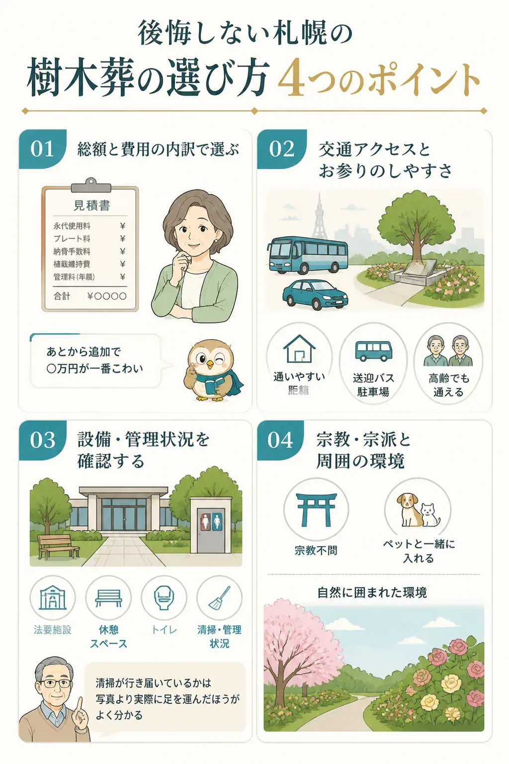 樹木葬の選び方4つのポイントの図解