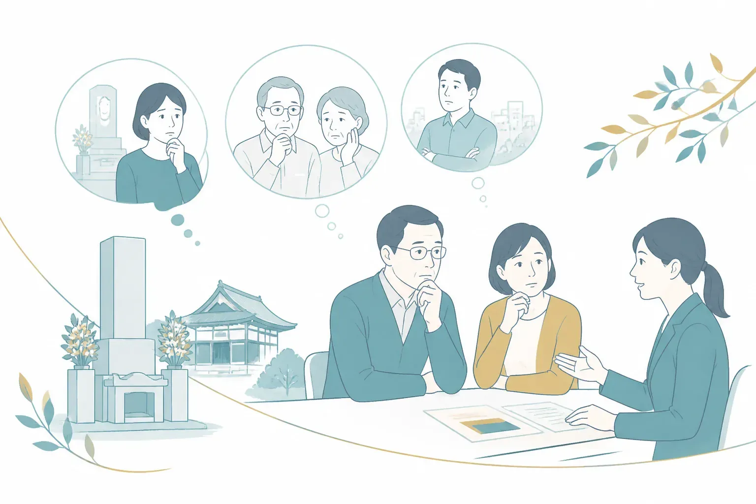 墓じまいを考える人をイメージした霊園の情景