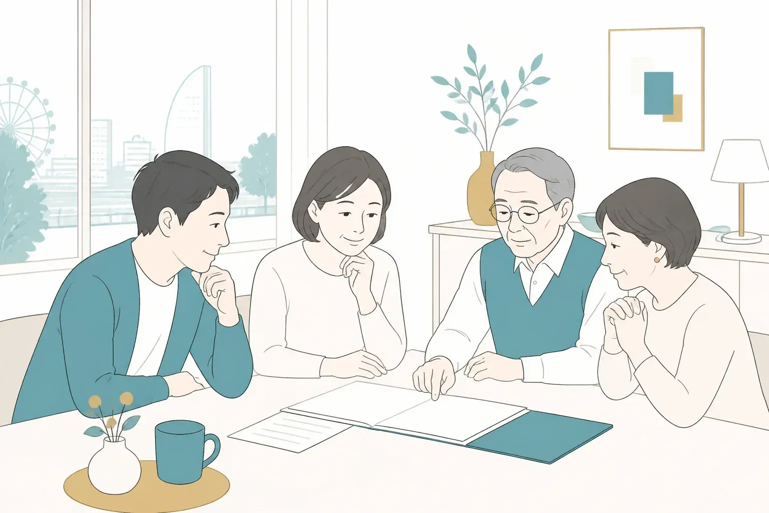 終活について家族で話し合う穏やかなイメージ