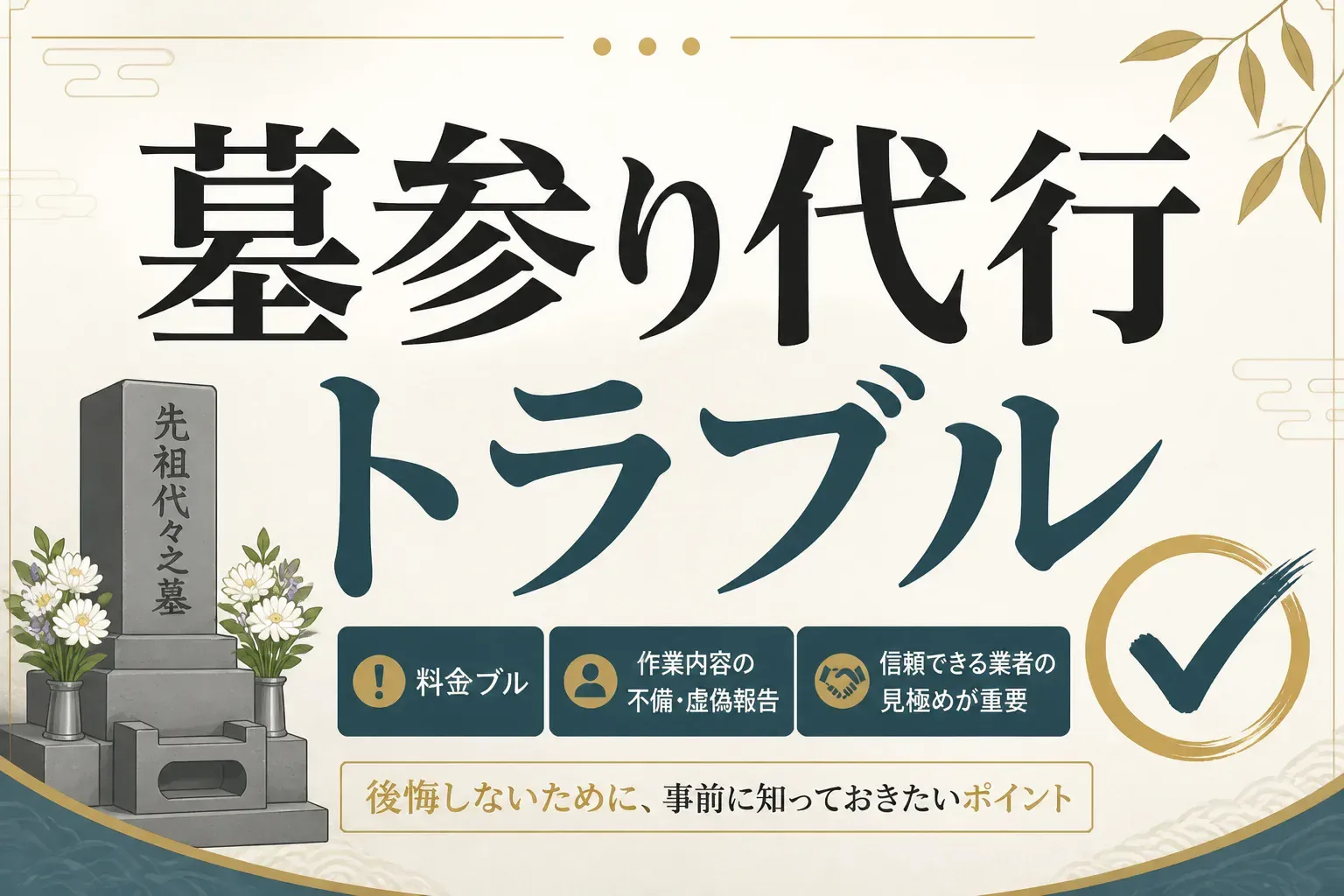 墓参り代行のトラブルと対策を解説するアイキャッチ画像
