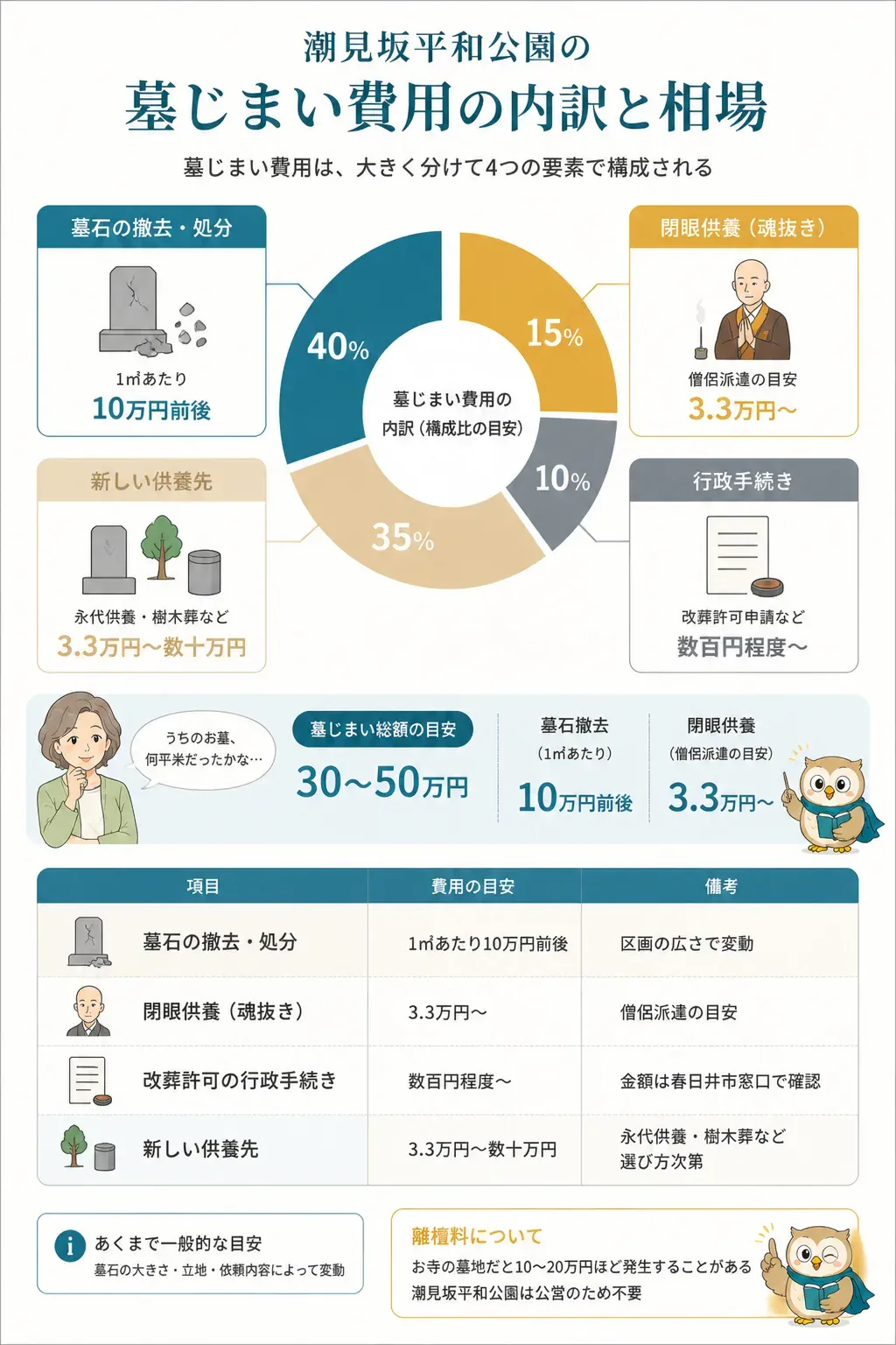 墓じまい費用の内訳を示す図解
