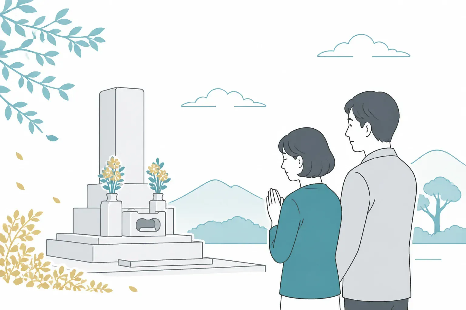 霊園で手を合わせる穏やかなイメージ