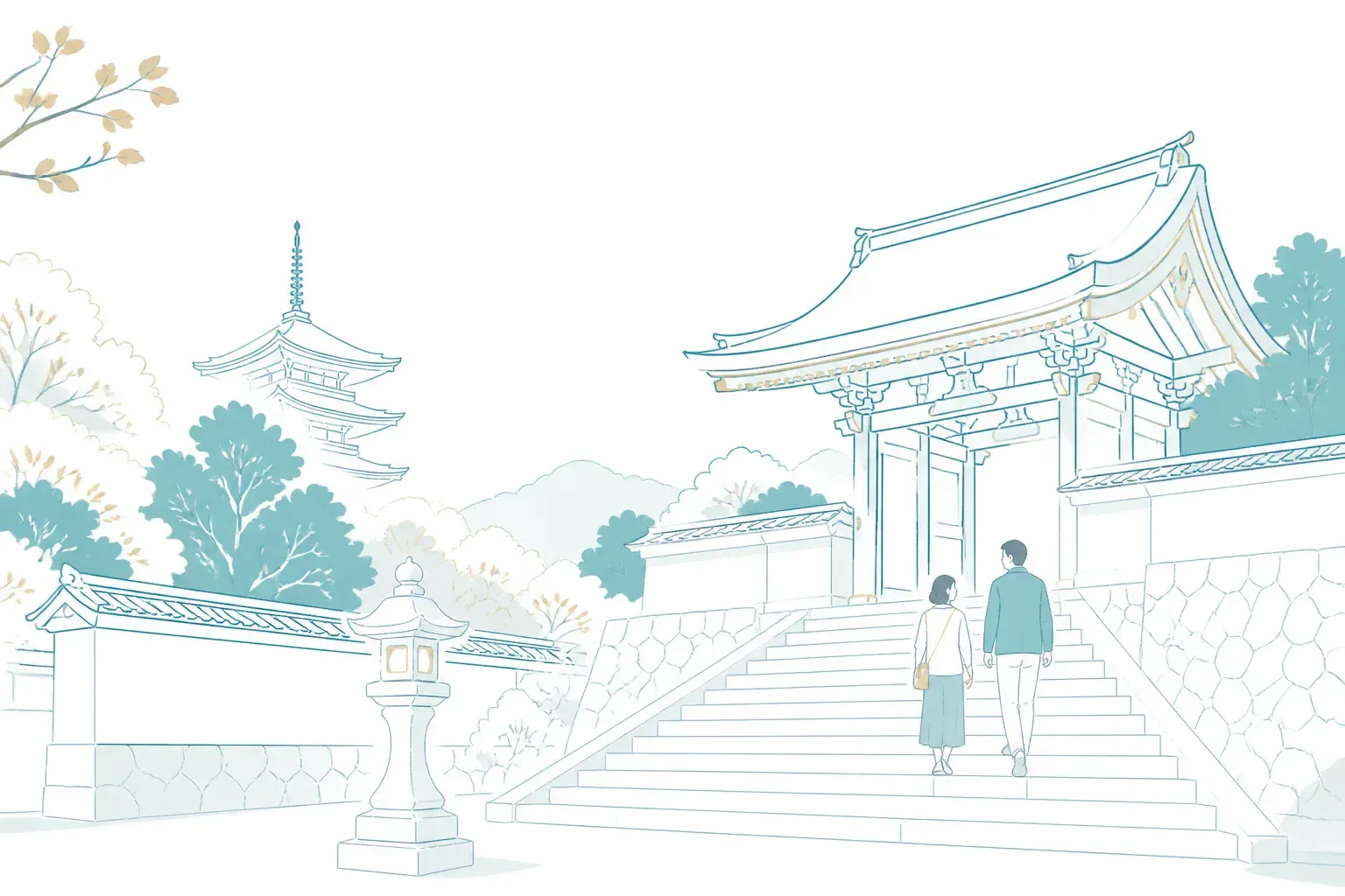 京都東山にある寺院の門前の落ち着いた風景イメージ