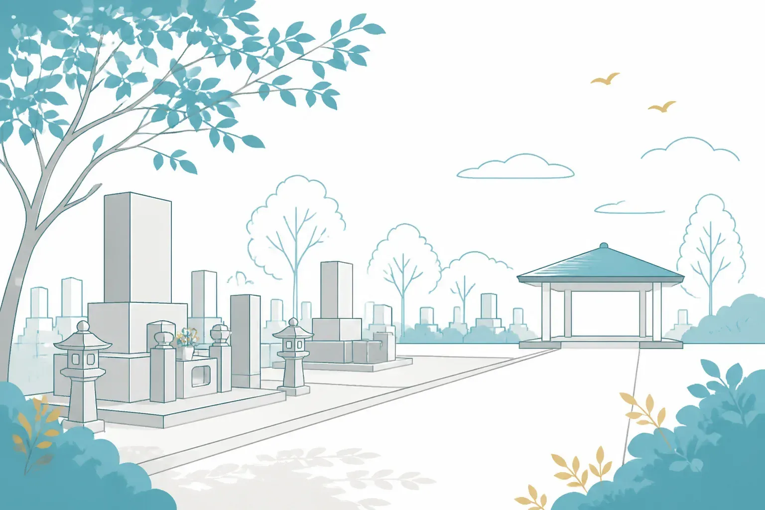 緑に囲まれた公営霊園の落ち着いた風景