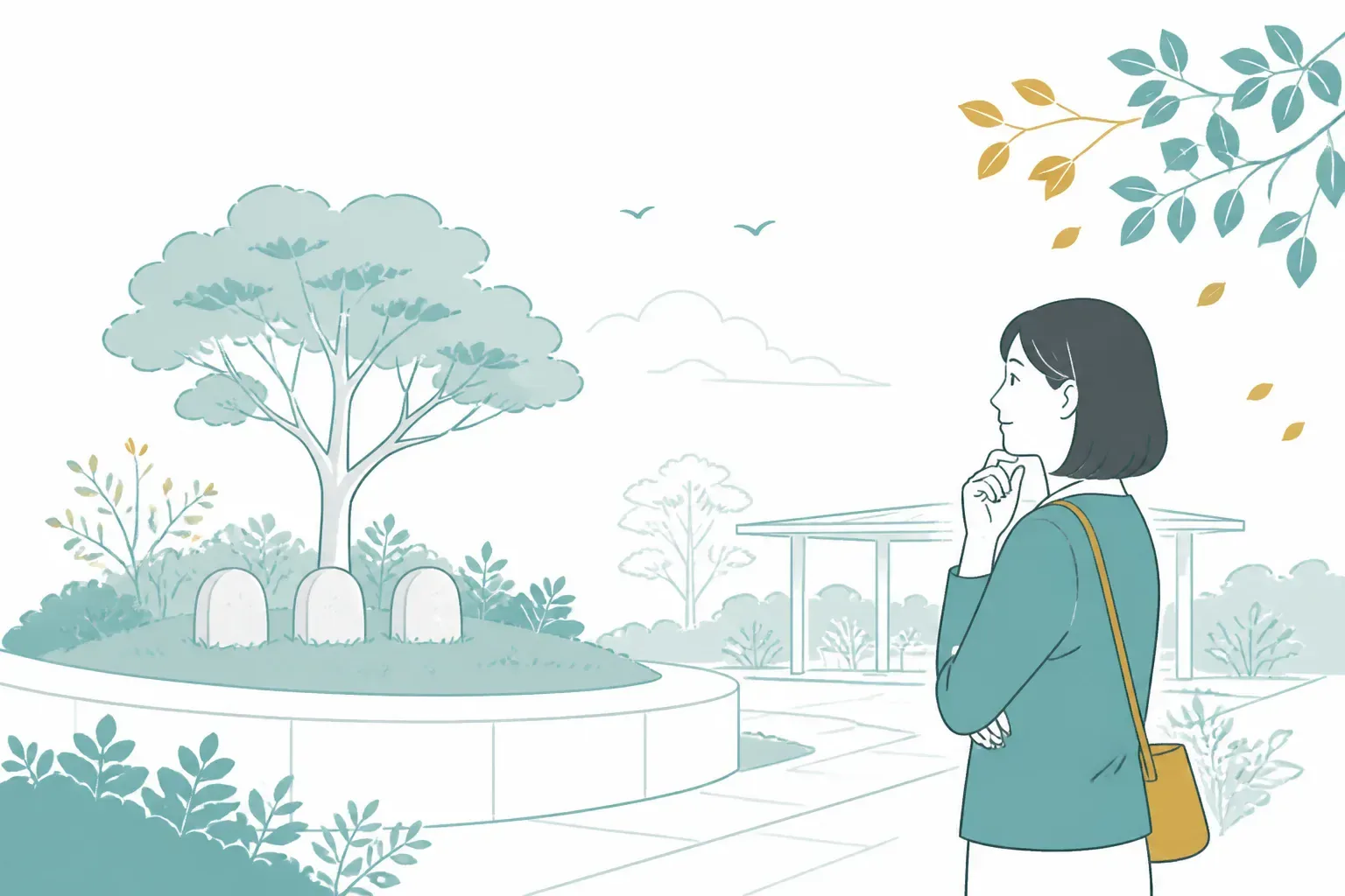 家族で霊園を見学するおだやかなイメージ