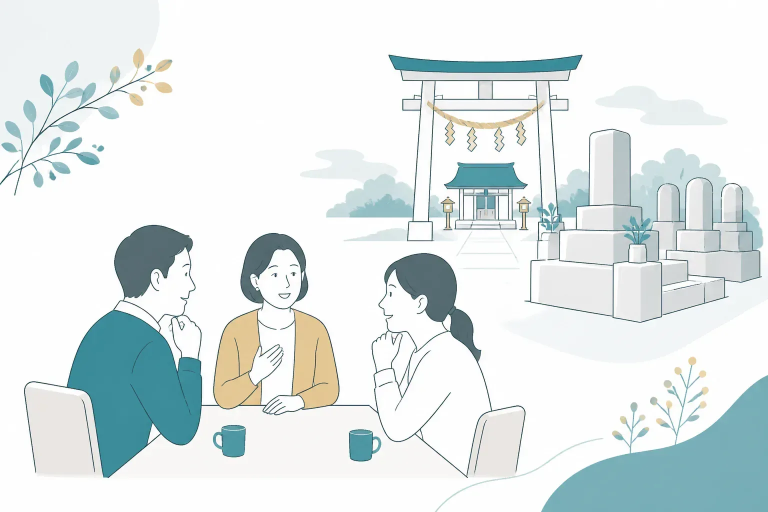 墓じまいについて調べる年配夫婦の落ち着いた情景