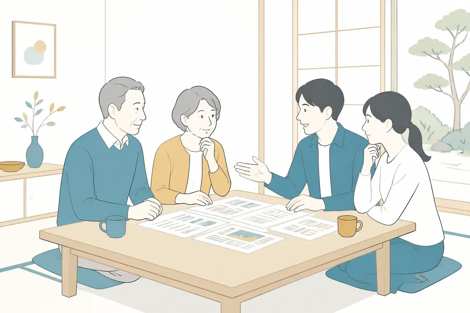 家族で終活について話し合うイメージ