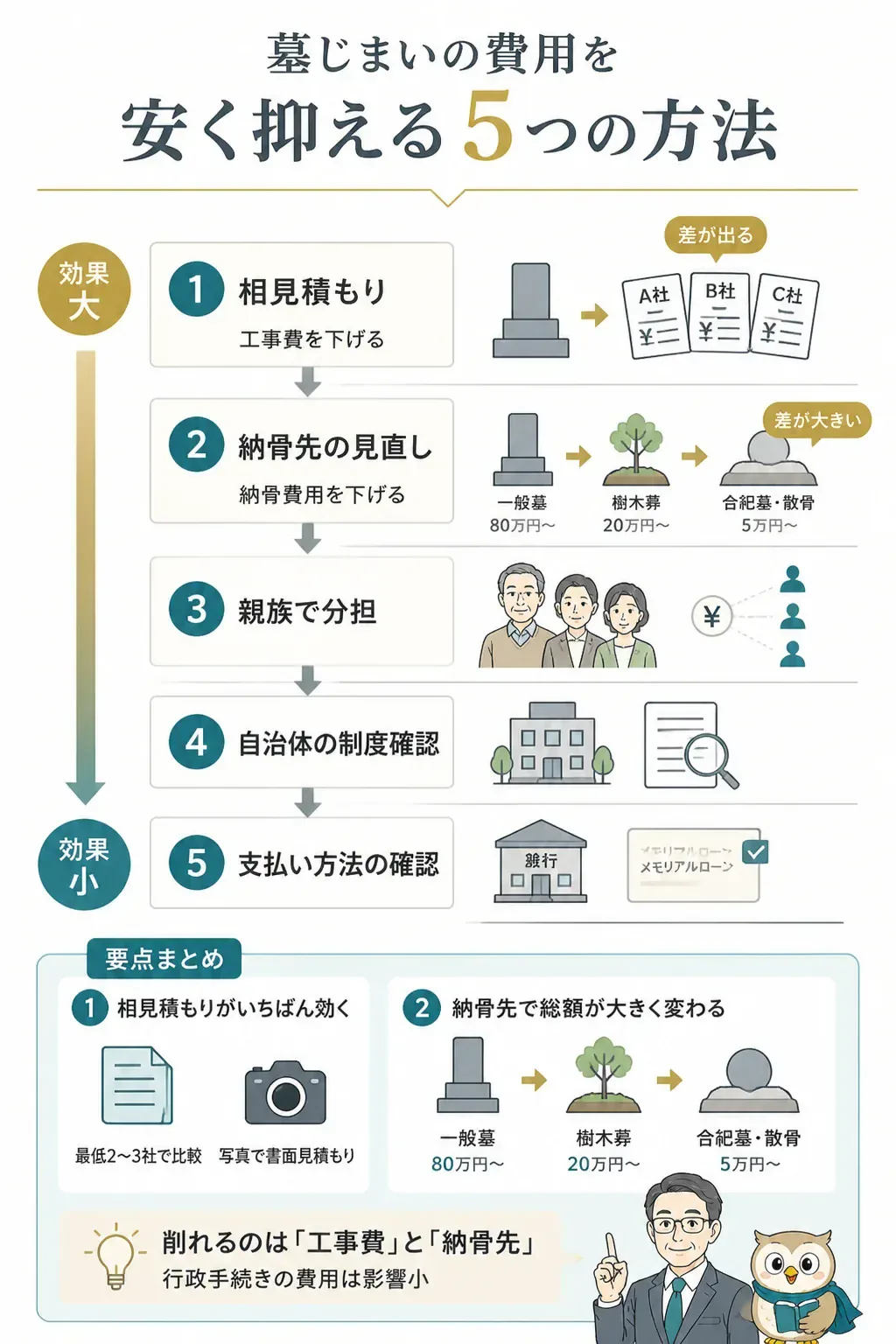 墓じまいの費用を安く抑える方法の優先順位を示す図解
