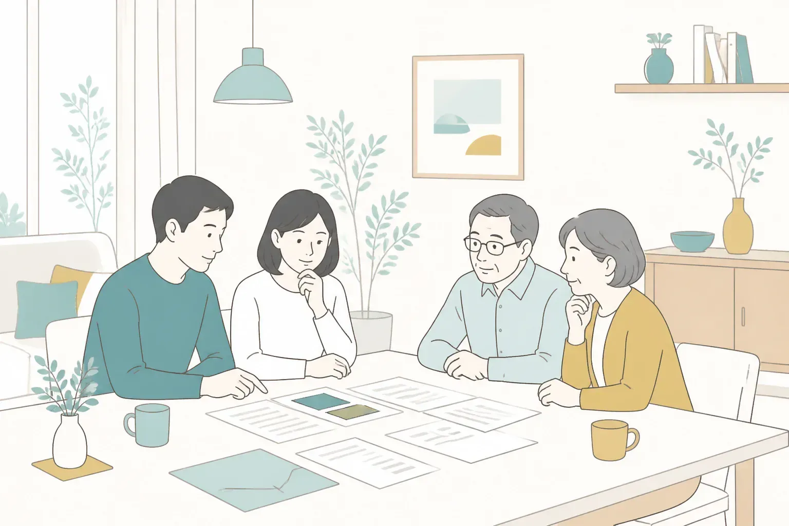 家族で墓じまいの手続きを相談するイメージ