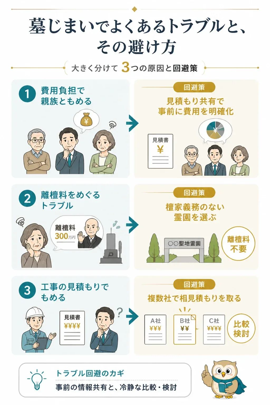 墓じまいのトラブル3類型と回避策の図解