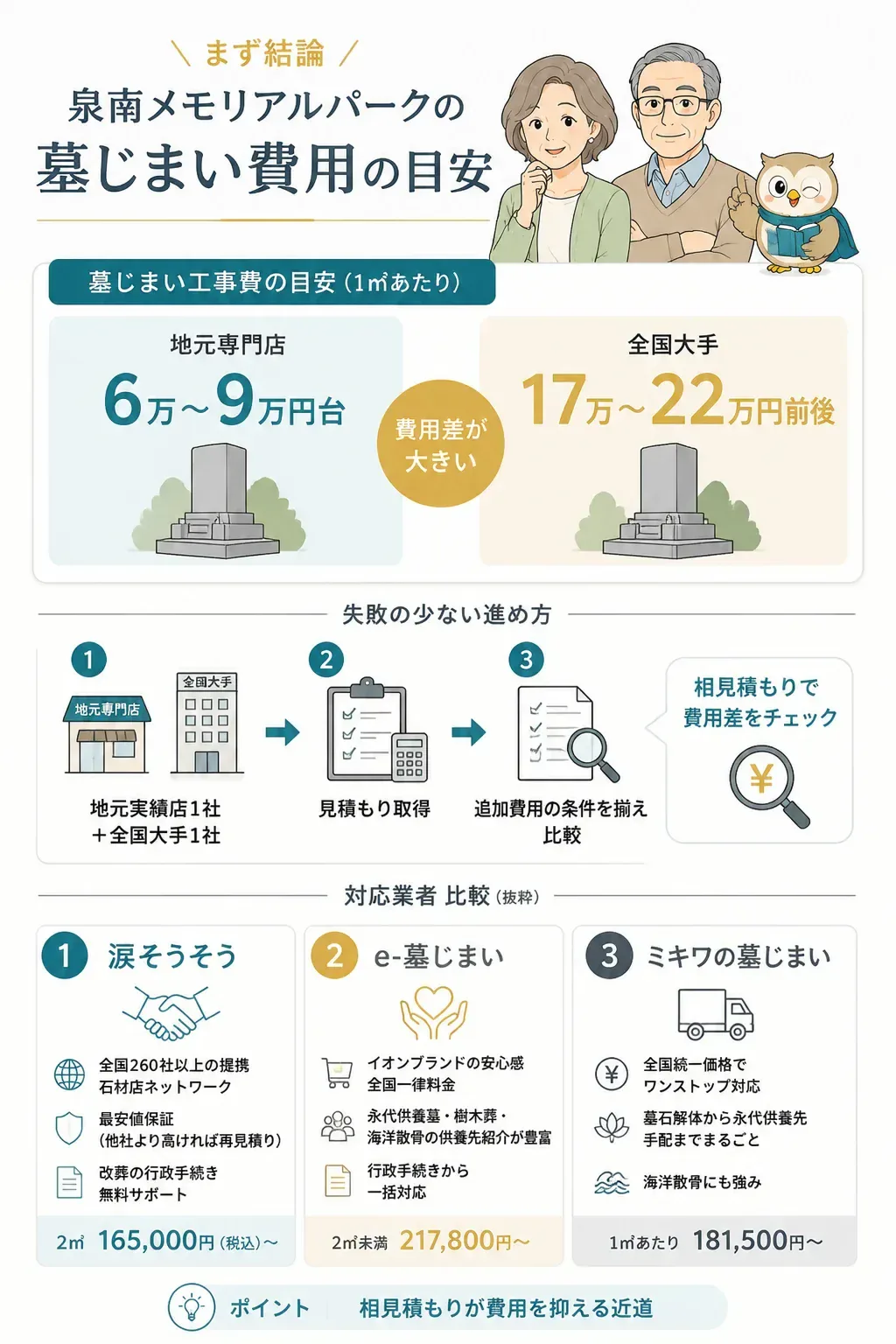 地元業者と全国大手の墓じまい工事費比較図